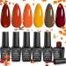 beetles Gel Polish 6 Colors Orange Yellow Gold Red Burgundy Fall Gel Nail Polish Kit Soak Off Nail Art Lamp UV LED Cured Manicure Nail at Home Gifts for Women A-6 Colors Autumn Leaves 0.25 Fl Oz (Pack of 6)