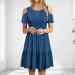 Women's Summer Floral Cold Shoulder T-Shirt Dress with Pocket - Blue Medium - Buy Online on GoSupps.com