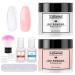Lofuanna Dip Powder Nail Kit-30g Clear&Pink Dipping Powder Starter Kit with 2 IN 1 Base&Top Coat and Activator No UV/LED Needed Easy Apply Nail Art Manicure Set for Beginners