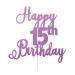 LissieLou Happy 15th Birthday Cake Topper in Pretty Glitter Card Made in the UK - Light Purple