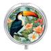Round Pill Box Tropical Flower Bird Print 3 Compartment Medicine Pill Case Print Pill Organizer Decorative Metal Portable Pill Box Pocket Pill Box Style-28