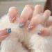 Blue French Press on Nails Medium with Pearl Design Cute Ballet Shaped False Nails Artificial Acrylic Coffin Nails Full Cover Reusable Fake Nails Nature Fit Stick on Nails Glue on Nails for Women Blue and Pearl