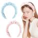 YOOLEETC Headband 2 Pack - Sponge & Terry Towel Cloth Fabric Head Band for Skincare Face Washing Makeup Removal Shower Hair Accessories - Pink & Blue