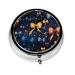 Beautiful Bow Portable Metal Pill Box Round Mini 3-Compartment Plastic Insert hinged Fastening Design Suitable for Small Pills Must-Have for Travel Black