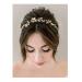 SWEETV Bridal Headbands Opal Wedding Headpiece for Brides Bridesmaid Hair Accessories Flower Girl Headpiece Gold
