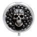 Round Pill Box Black and White Skulls Print 3 Compartment Medicine Pill Case Print Pill Organizer Decorative Metal Portable Pill Box Pocket Pill Box