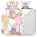 NAANLE hot water bottle with cover watercolor tulip flower pattern transparent hot water bottle heat bottle to relieve back pain hand feet heat and cold therapy 2 L