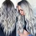 Ombre Silver Grey Wavy Natural Looking Long Heat Resistant Synthetic Wig for Women ZH-10