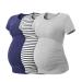 LAPASA Women's Maternity Tops Soft Modal Cotton Pregnancy Tshirts Side Ruched Crew Neck Short Sleeve Tees L55 L Navy Blue+navy Stripe+heather Gray