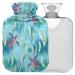 NAANLE hot water bottle with watercolor sea turtle with cover transparent bag hot water bottle 2 l large warm steadel for bed palm pain relief heat and cold therapy