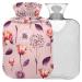 NAANLE hot water bottle with cover watercolor flowers pink transparent hot water bottle hot water bottle to relieve back pain handfoot warmer neck-hot and cold therapy 2 L