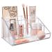 STORi Clear Plastic Vanity Makeup Organizer | 6-Compartment Holder for Brushes, Eyeshadow Palettes, & Beauty Supplies | Curved Front Design | Made in USA