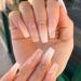Press on Nails Long 24Pcs Coffin False Nails Rhinestones Pink Gradient Ballerina Fake Nails Glossy Full Cover Acrylic Nail Tips French Stick on Nails Manicure Set for Women Girls