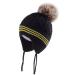 LANGZHEN Toddler Kids Infant Winter Hat Earflap Knit Warm Cap Fleece Lined Beanie for Baby Boys Girls 1-2 Years Black-Pompon
