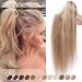 Elailite ponytail extensions real hair 55cm 120g ponytail hair extension hair parts with clamp braid remy smooth human hair 22 " #12/613 golden brown & bleached blonde