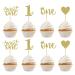 24 PCS 1st Birthday Cupcake Toppers Glitter Sweet One Cupcake Picks for First Birthday Party Baby Shower Cupcake Decorations Supplies Gold