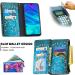 Miago Leather Wallet Case for Huawei Y7 2019 - 9 Card Slots Colorful Zip Flip Blue Flower PU Leather Cover - International Shipping Available - Buy Online on GoSupps.com