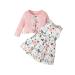puseky Toddler Baby Girls Dress and Cardigan Set Baby Girl Floral Print Sleeveless Dress and Coat 2Pcs Outfits Set 2-3 Years Pink
