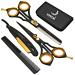 KIMEX LONDON Hairdressing Barber Hair Scissor set for Professional Hairdressers Barbers- Stainless Steel Hair Cutting Shears- Complete set of Scissor+ Thinning Scissor Razor+ Hair Combs+ Leather Cover Black