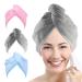 Youlertex microfiber hair towel-2 pieces of hair turban for drying the hair curly fast quick dry anti-frizz twist ploping long shower turban for women with button (gray + blue + gray + pink