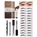Eyebrow Stamp Stencil Kit-2 Colors One Step Brow Makeup Set with 1 Clear Eyebrow Setting Gel 24 Brow Stencils 1 Brush & 1 Razor Long Lasting Waterproof Brow Makeup for women (Medium Brown & Brown)