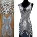 Hand Beaded Embroidered Long Large Heavy Crystal Sequin Rhinestone Applique Trim Great for Noble Neckline Dress Bodice (Silver  Front Part(38x84cm)) Silver Front Part(38x84cm)