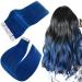 Easyouth Tape Hair Extensions Human Hair Blue Glue in Extensions Colored Hair 14 Inch 20g 10Pcs Seamless Tape in Real Hair Extensions Blue Hair Tape ins 14 Inch #Blue