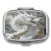 Pill Box White Dragon Style Print 2 Compartment Medicine Pill Case Pill Organizer Decorative Metal Portable Pill Box for Pocket Or Purse