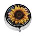 Sunflowers and American Flag Portable Metal Pill Box Round Mini 3-Compartment Plastic Insert hinged Fastening Design Suitable for Small Pills Must-Have for Travel Black