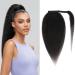 Humistwbiu Kinky Straight Ponytail Human Hair with Wrap Around Magic Tape Brazilian Virgin Human Hair Ponytail for Black Women Yaki Hair Natural Black Color (16 Inch Kinky straight Ponytail) 16 Inch Kinky Straight-Wrap Around