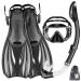 Zeeporte Dive Snorkeling Gear for Adults Kids - Mask Fins Snorkel Set with Panoramic View Snorkel Mask Anti-Fog Anti-Leak, Dry Top Snorkel, Dive Flippers and Gear Bag, Snorkeling Diving Safety Gear Black M Flipper