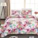 Quilted Bedspread 3 PCS Pink Printed Floral Revisible Lightweight Quilt Coverlets Bedding Set Throw with 2 Pillow Cases Vintage Style 230x250cm