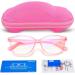 Blue Light Glasses for Kids Girls Boys with Cute Car Case, UV400 Protection, Anti Blue Ray Age3-12 Computer Game Glasses Transparent Pink