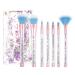 Cute Makeup Brush Set 7PCS Professional Make Up Brushes Quicksand Sequins Acrylic Handle Eye Shadow Blending Concealer Face Fan Special Blue Cosmetic Brush for Girl