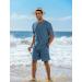 COOFANDY Men's Cotton Linen Set: Henley Shirt & Beach Shorts - Deep Blue XXL - Buy Online on GoSupps.com