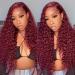 ISEE Hair 99J Water Wave Transparent Lace Front Wigs Human Hair Pre Plucked 26 Inch 150% Density Brazilian Deep Curly Wave Human Hair Wigs for Women Burgundy Colored 13x4 Lace Frontal Wigs 26 Inch 99J Burgundy