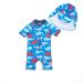 BONVERANO Baby Boy All-in-one Sunsuit/Swimsuits upf 50+ Sun Protection S/S Swimming Costume with Cap. 12-18 Months Blue Red Whale