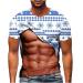 Funny Christmas T-Shirts for Adults Novelty Muscle Print T-Shirt 3D Fake Abs Top Round Neck Short Sleeve T-Shirt Tops 1-light Blue Large