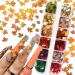 12 Grids 3D Maple Leaf Nail Glitter Sequins Fall Nail Art Stickers Decals Holographic Laser Red Gold Yellow Orange Fall Glitter Leaves Designs Autumn Nail Charms Thanksgiving Nail Art Decorations B