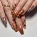 Fall Press on Nails Coffin Fake Nails Maple Leaves False Nails Medium Length Acrylic Nails Gradient Brown Stick on Nails Glitter Line Artificial Nails Glossy Autumn Glue on Nails for Women Girls L12