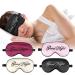 4Pcs Satin Sleeping Mask Soft Blackout Eye Mask Eye Cover Mask with Adjustable Strap Comfortable Letter Embroidered Elastic Strap Blindfold for Women Men Kids Full Night Sleep Nap Meditation Travel