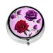 Red and Purple Rosesround Pill Box 3 Compartments Round Pill Box Organizer for Purse Or Pocket Portable Travel Pill Box