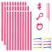 30 Pieces 9.45 Flexible Curling Rods SEPGLITTER Hair Twist Foam Rollers No Heat Curlers Irons Steel Pintail Comb for Girls Foam Hair Curler for Long Short Hair (Pink)