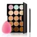 XIXIAN Concealer Palette 15 Colors Camouflage Concealer Palette Professional Contour Eyeshadow Face Cream Makeup Foundation Kit with Sponge Puff & Makeup Brush