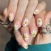 Short Press on Nails- 24Pcs Oval False Nails Orange Pink Full Cover Glue on Nails with Designs Daisy Flower Fake Nails Cute Spring Summer Stick on Nails Artificial Glossy Acrylic Nails for Women Girls Po17