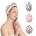 Hair turban hair towel 3 piece wrap super absorbent fast drying hair caps with buttons microfiber for towels women girls long curly wet hair (pink | purple | gray) large stripes