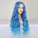 Medo Blue 28 Inch Long Wavy Ombre Water Wave Wig for Women - Heat Resistant Synthetic Hair - Colorful Party Daily Wig - Buy Online on GoSupps.com
