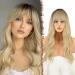 Fine long corrugated wig with bangs ombre gold blonde long curly wigs with pony curl hair what is going to party cosplay arguments French bangs tigs of course synthetic wigs for women women 55 cm ombre goldblonde-55 cm