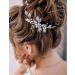 BERYUAN Women Rhinestone Crystal Hair Vine Piece Silver Leaf Pearl Flower Hair Comb Clip Wedding Hair Accessory Gift For Her Party Headpiece(Silver)