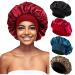 Himoswis 4 PCS Satin Bonnet for Sleeping Hair Bonnets for Black Women Satin Sleep Cap for Curly Hair Bonet Pack A A4-black burgundy teal leopard